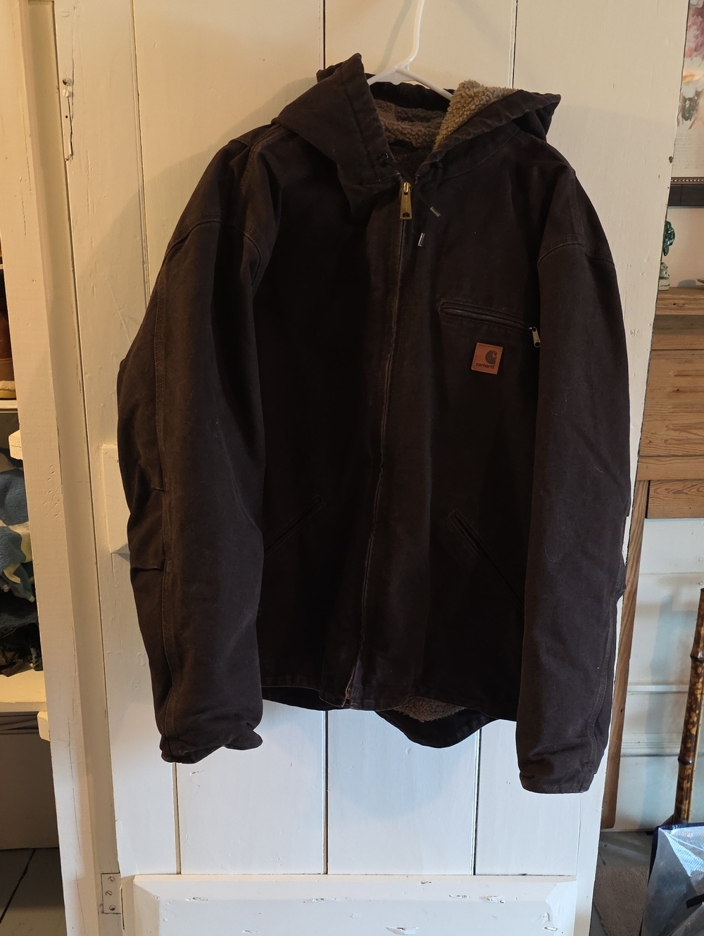 Carhartt Brown Hooded Sherpa-Lined Work Jacket